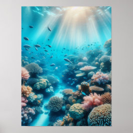 Póster Arrecife oceánico y rayos de sol