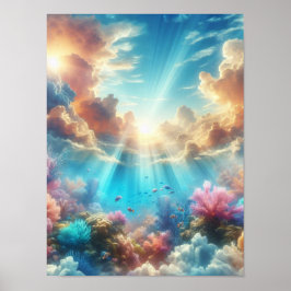 Póster Arrecife tropical con rayos de sol