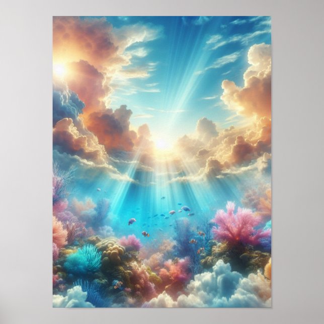 Póster Arrecife tropical con rayos de sol (Frente)