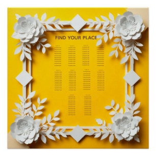 Póster Arreglo de Asientos de Boda Floral Amarillo Dorado