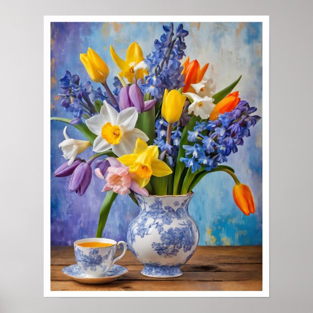 Póster Arreglo de flores de primavera Daffodils Tulips Ar (Frente)