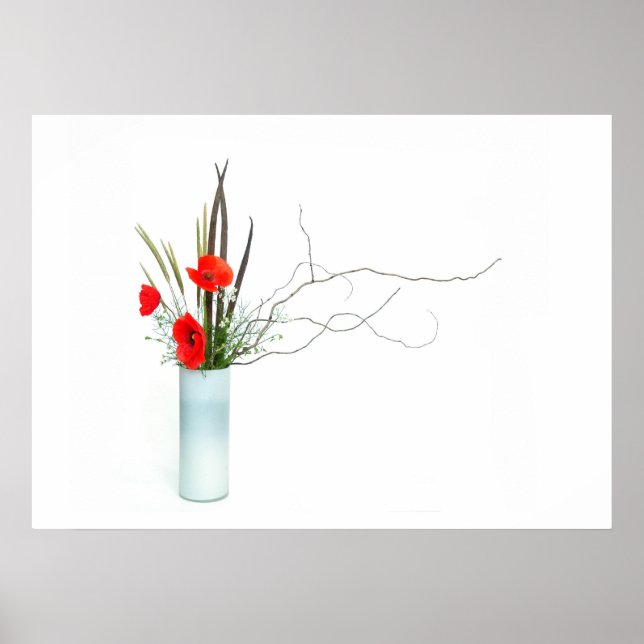 Póster arreglo de flores rojas de amapola ikebana (Frente)