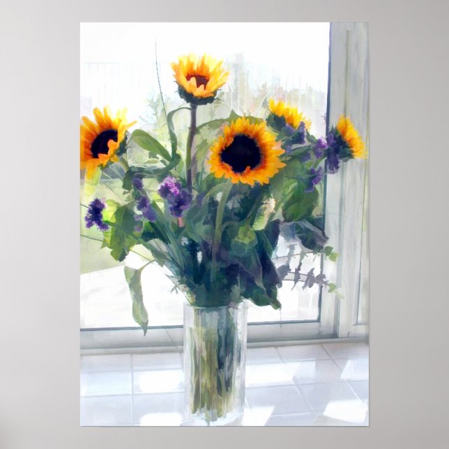 Póster Arreglo de girasol en la ventana (Frente)