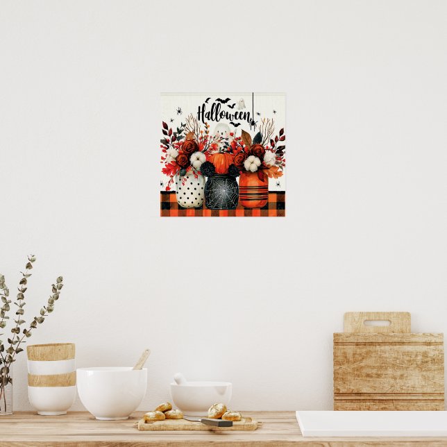 Póster Arreglo de Halloween con calabazas (Cocina)