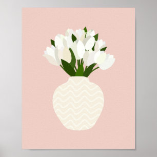 Póster Arreglo De Tulipán Blanco Floral Y Rubor