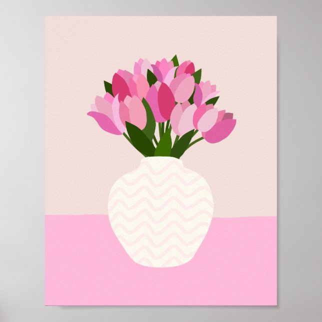 Póster Arreglo De Tulipán Vasa Floral Rosa (Frente)