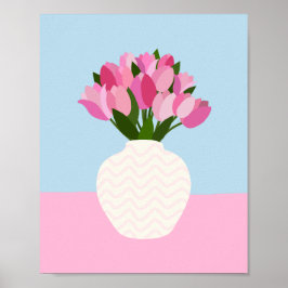Póster Arreglo De Tulipán Vasa Floral Rosa Y Azul