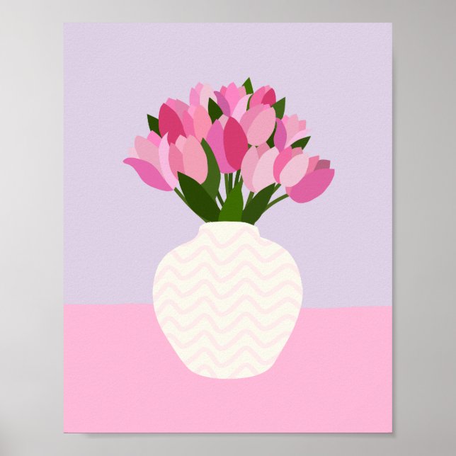 Póster Arreglo De Tulipán Vasa Floral Rosa Y Púrpura (Frente)