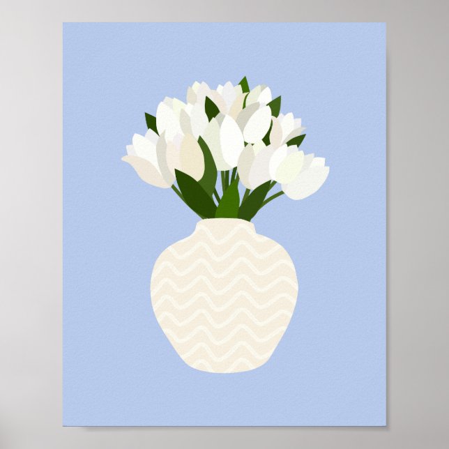 Póster Arreglo de Tulipán Vase Floral Azul (Frente)