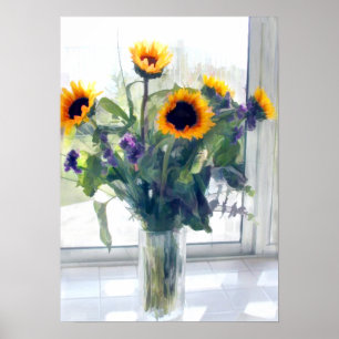 Póster Arreglo del girasol en ventana
