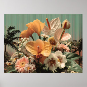 Póster Arreglo floral de Anthurium y tropicales