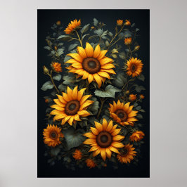 Póster Arreglo Floral de Girasoles de Otoño