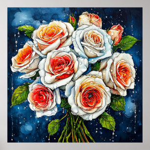 Póster 🌼 Arreglo Floral de Rosas Blancas Elegante Interi