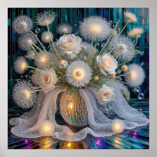 Póster Arreglo floral elegante con rosas iluminadas