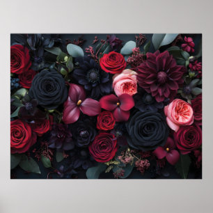 Póster Arreglo floral oscuro y elegante con rosas
