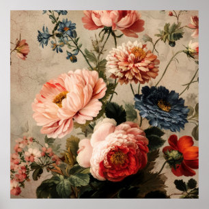 Póster Arreglo Floral Vintage Vibrante