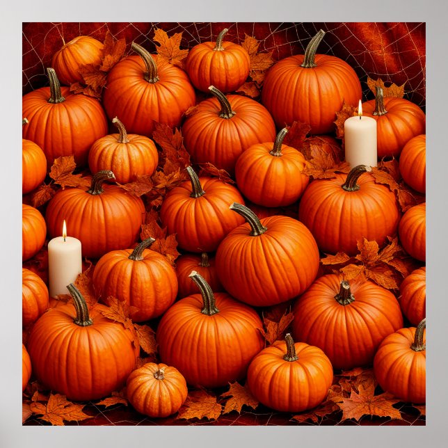 Póster Arreglo otoñal de calabazas con hojas (Frente)