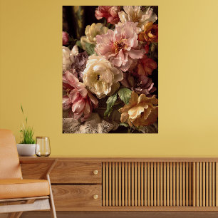 Póster Arreglo Vintage de Peonía de Primavera Vibrante