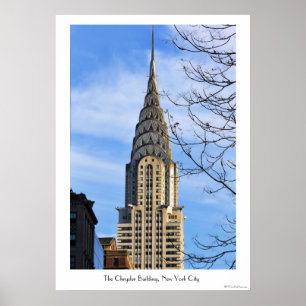 Póster Arriba del edificio Chrysler, árboles desnudos