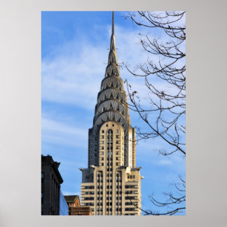 Póster Arriba del edificio Chrysler, árboles desnudos