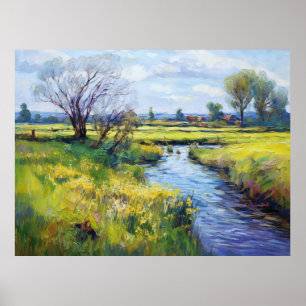 Póster Arroyo de verano tranquilo en el paisaje de Havell