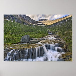 Póster arroyo en cascada, Parque Nacional Glacier,