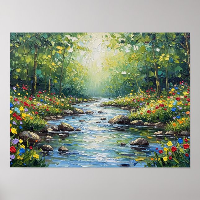 Póster Arroyo forestal iluminado por el sol (Frente)