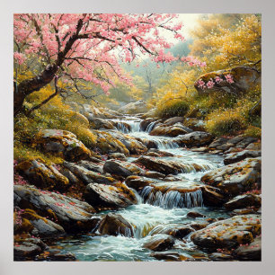 Póster Arroyo Tranquilo Fluyendo a Través de un Pintoresc