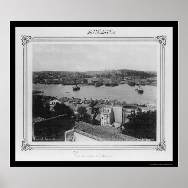 Póster Arsenal naval y Cuerno de Oro Estambul 1885 (Frente)