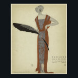Póster Art Deco 1920s Fashions ~ Rose du Soir<br><div class="desc">An Art Deco, Nouveau 1920s era fashion drawing of a lady in a golden brown dress with a red rose pattern, by artist Eduardo Benito, Titled: "Rose du Soir" (Rose of the Night). A beautiful work of art for any modern home, office, or studio loft! Eduardo Benito (1891-1981) an icon...</div>