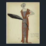 Póster Art Deco 1920s Fashions ~ Rose du Soir<br><div class="desc">An Art Deco, Nouveau 1920s era fashion drawing of a lady in a golden brown dress with a red rose pattern, by artist Eduardo Benito, Titled: "Rose du Soir" (Rose of the Night). A beautiful work of art for any modern home, office, or studio loft! Eduardo Benito (1891-1981) an icon...</div>