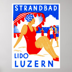 Póster Art déco 1929 Strandbad Lido Lucerna