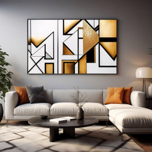 Póster Art Deco Abstracto Dorado y Negro