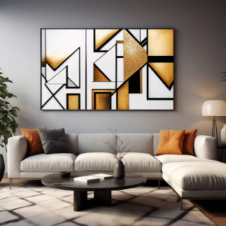 Póster Art Deco Abstracto Dorado y Negro