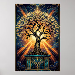 Póster Art Deco Angelic Feather Tree Gold & Midnight Post