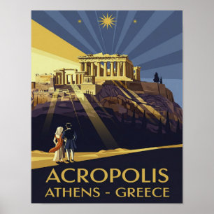 Póster Art Deco Atenas Acrópolis de Grecia