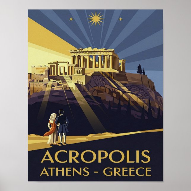 Póster Art Deco Atenas Acrópolis de Grecia (Frente)