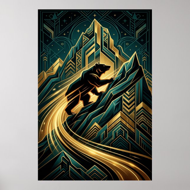 Póster Art Deco Bear Mountain Climb Golden Path (Frente)
