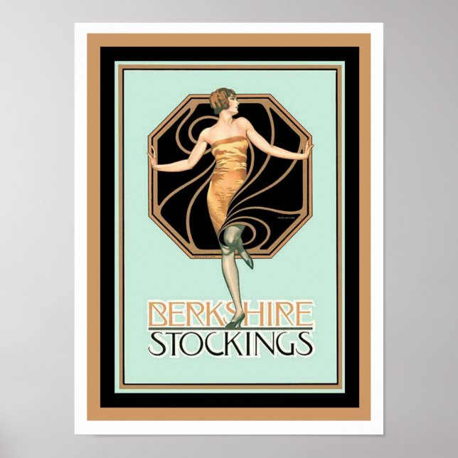 Póster Art Deco Berkshire Stockings Ad Poster 12 x 16 (Frente)