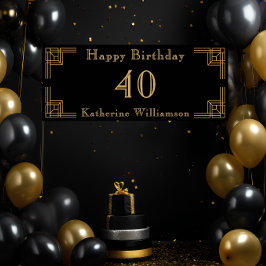 Póster Art Deco Birthday Black Gold Roaring 20's