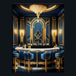 Poster Art Deco Blue Bar.<br><div class="desc">Esta es una imagen generada por IA de un Bar Art Deco en azul. Tiene el "estado de ánimo" del art deco y haría una gran foto enmarcada. Esto le daría a su casa una gran imagen de arte deco,  especialmente si ya tiene una habitación de estilo art déco.</div>