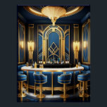 Poster Art Deco Blue Bar.<br><div class="desc">Esta es una imagen generada por IA de un Bar Art Deco en azul. Tiene el "estado de ánimo" del art deco y haría una gran foto enmarcada. Esto le daría a su casa una gran imagen de arte deco,  especialmente si ya tiene una habitación de estilo art déco.</div>