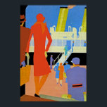 Póster Art Deco Boarding<br><div class="desc">Vintage art deco ocean liner poster mostrando el abordaje de un barco a la orilla del costado.</div>