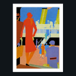 Póster Art Deco Boarding<br><div class="desc">Vintage art deco ocean liner poster mostrando el abordaje de un barco a la orilla del costado.</div>