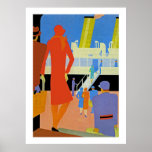 Póster Art Deco Boarding<br><div class="desc">Vintage art deco ocean liner poster mostrando el abordaje de un barco a la orilla del costado.</div>