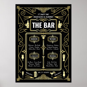 Póster Art Deco Boda Gold Black Great Gatsby Bar Menú