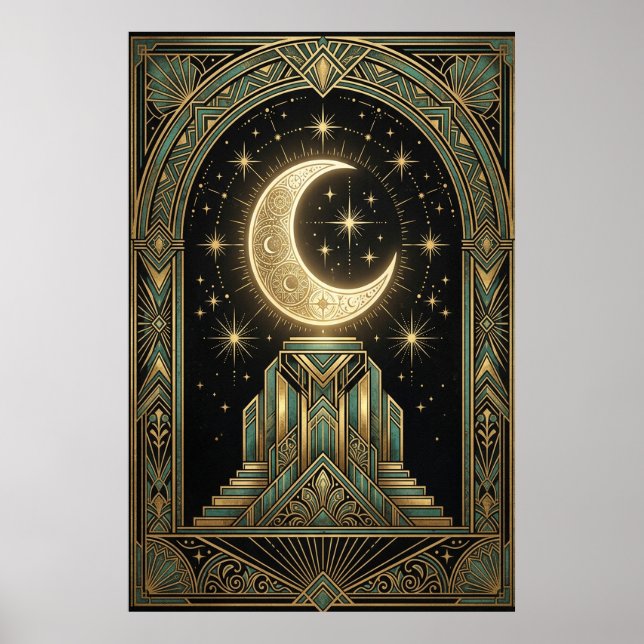Póster Art Deco Celestial Moon Ziggurat Poster | Gold Tea (Frente)