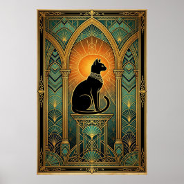 Póster Art Deco Celestial Solstice Cat Wall Art