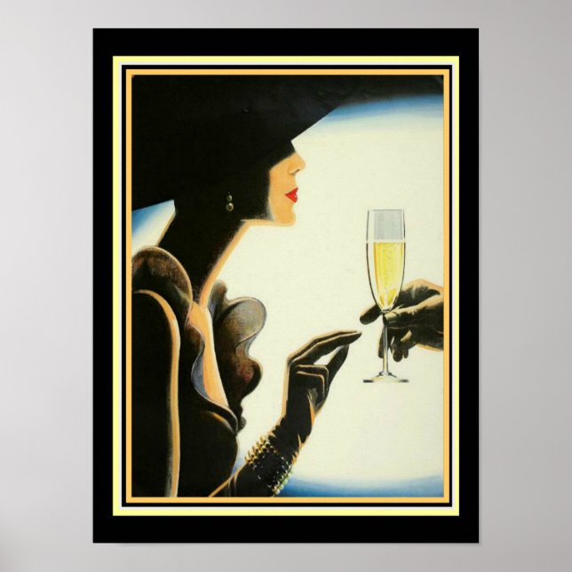Póster Art Deco "Champagne" 12 x 16 Imprimir (Frente)