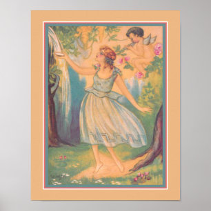 Póster Art Decó "Chica y estúpido en cascada"